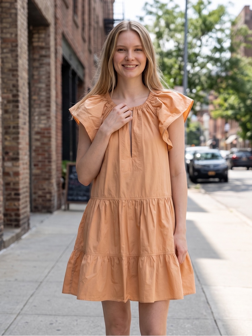 A.L.C. Peach Tiered Ruffle Mini Dress
